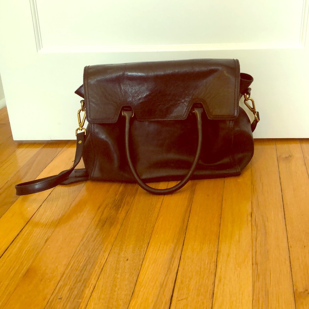 Madewell black leather satchel/messenger style bag
